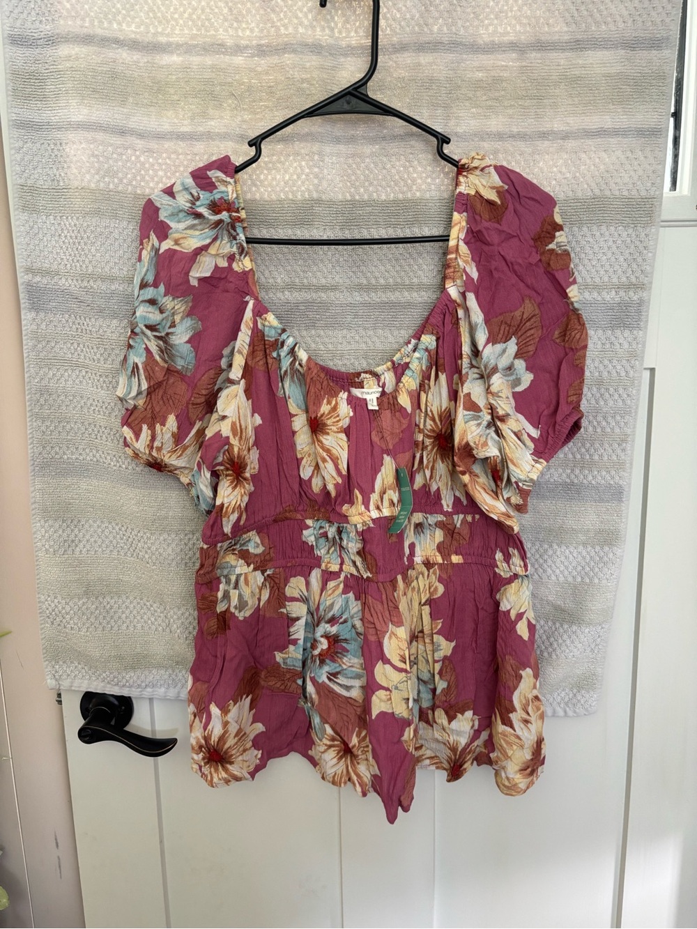 Maurices Mauve Floral Puff-Sleeve Tunic